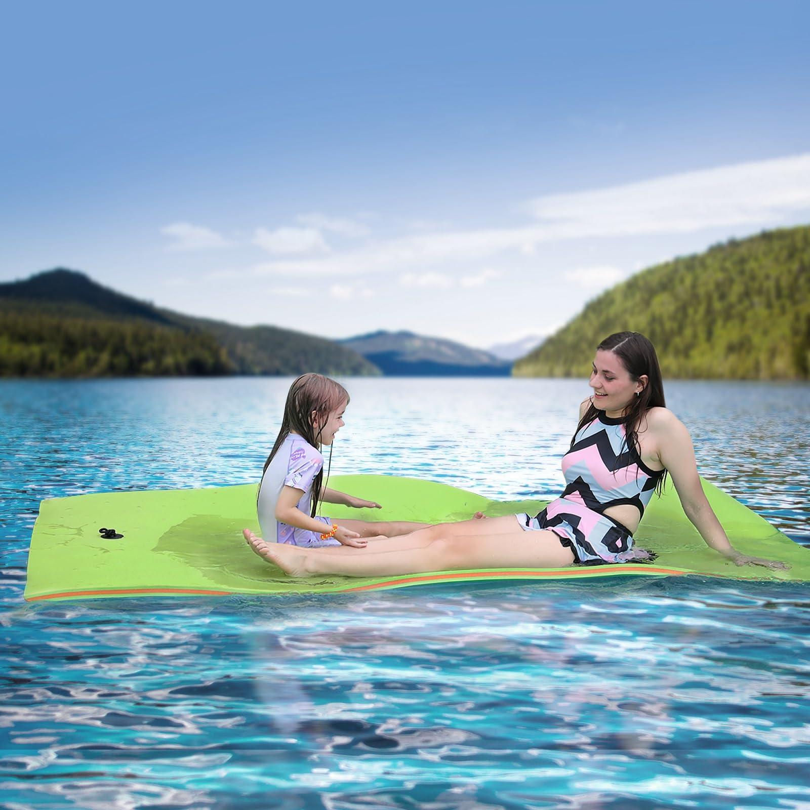 WARMOUNTS WARMOUNTS Floating Water Pad for 2 Person, 8 x 4 FT Tear-Resistant 3-Layer XPE Foam Floating Mat Recreation & Relaxing for Lake Pool River Ocean Boats Outdoor Water Activities