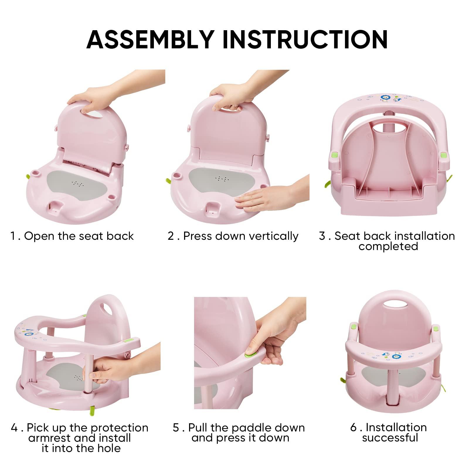 Lucakuins Baby Bathtub Seat, Foldable Baby Bath Seat, Non-Slip Baby Bath Chair for Baby Sitting Up, Surround Baby Shower Chairs Bathroom Seats for Newborn Infant Baby 6-18 Months (Princess Pink)