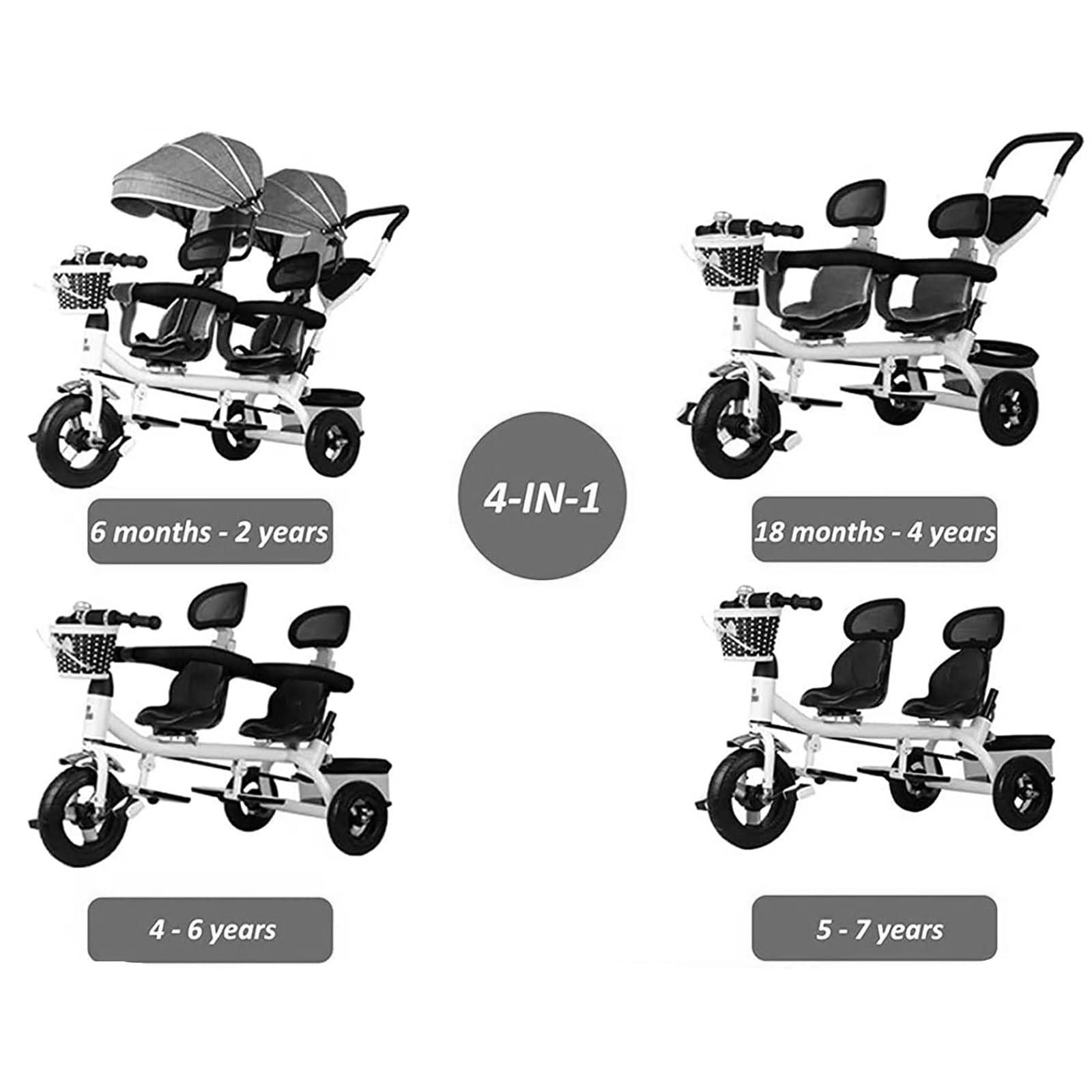 KeewEn KeewEn 3-in-1 Tricycle for Toddlers 2-5 Years Old - Removable Push Handle, Rotatable Seat, Folding Adjustable Canopy, Safety Harness & Storage - Very Good Kids Trike for Twins (Color : Grey)