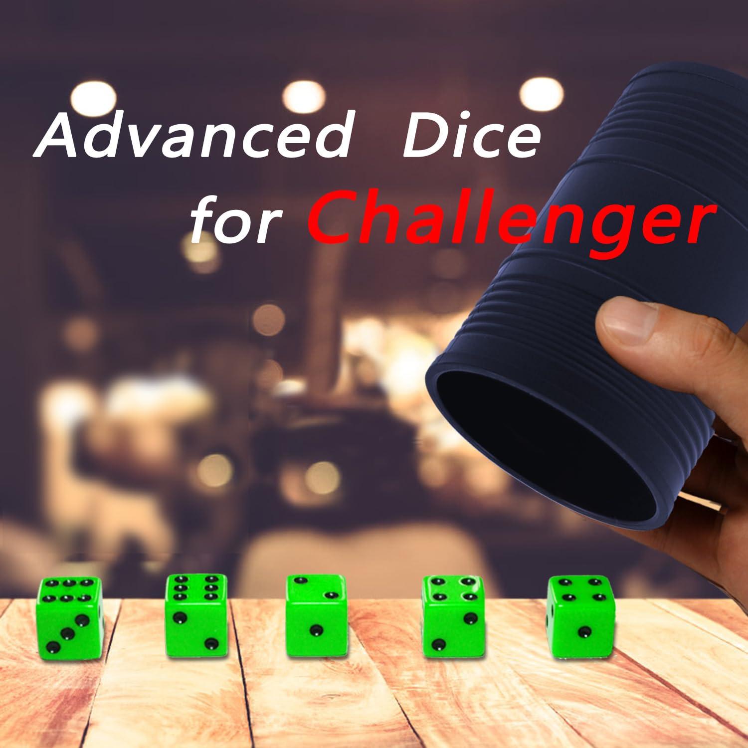 HIOHWEFH Dice Stacking Cup(Blue) Set with 4 Pcs 19mm(Purple) and 5 Pcs 18mm(Green) Standard 6 Sided Dices, with Storage Bag-Magic Tricks Instruction