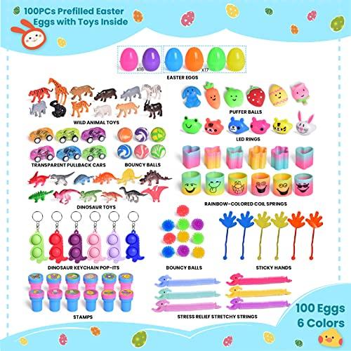 FUN LITTLE TOYS FUN LITTLE TOYS 100PCS Prefilled Easter Eggs with Toys Inside, Filled Plastic Easter Baskets Stuffers Fillers Easter Egg Hunt Prizes Classroom Easter Party Favor Gift for Kids
