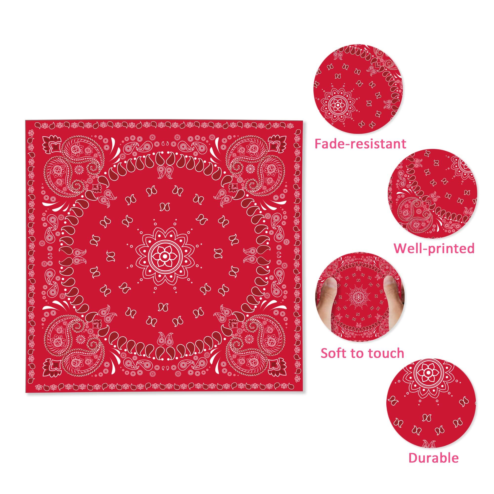 OXYLIPO 40Pcs Red Bandana Western Party Napkins 3 Ply Red bandanas Paisley Print Lunch Dinner Disposable Paper Napkin Set for Western Cowboy Birthday Party Supplies Tableware