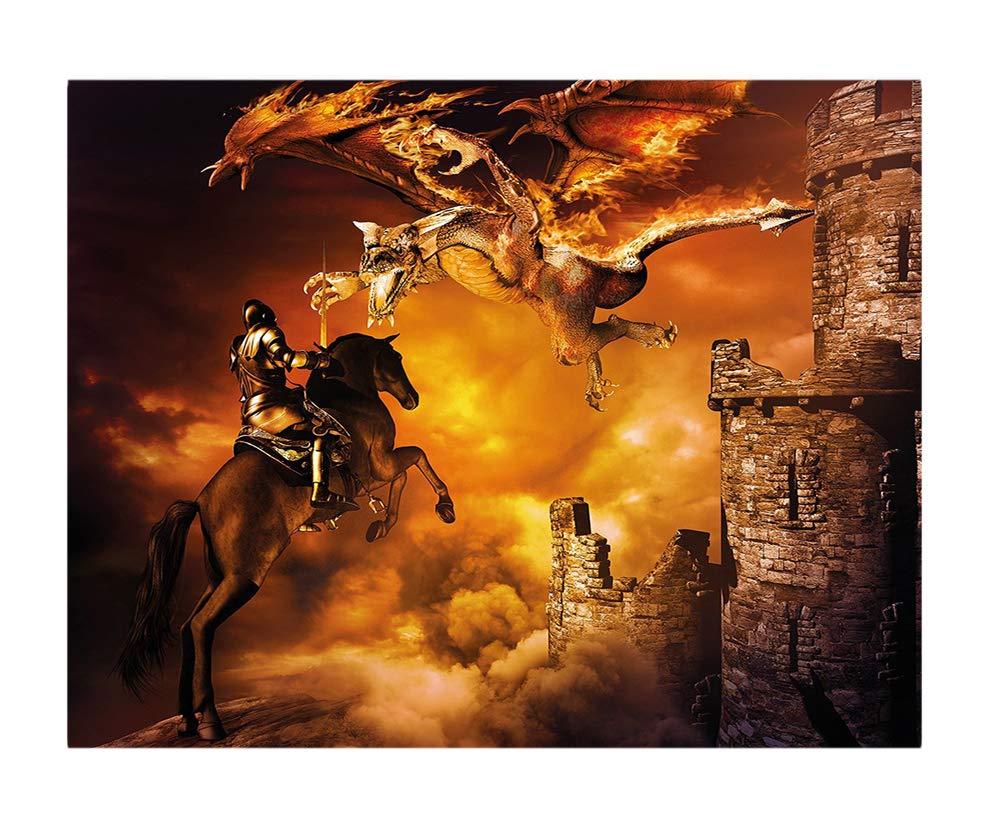 BBING COLOR 55x30 inches Wall Mural,Kids Nursery Decor with a Knight on Horse Castle Mystic Fairytale Art Peel and Stick Self-Adhesive Wallpaper Removable Large Wall Sticker Wall Decor for Home Office