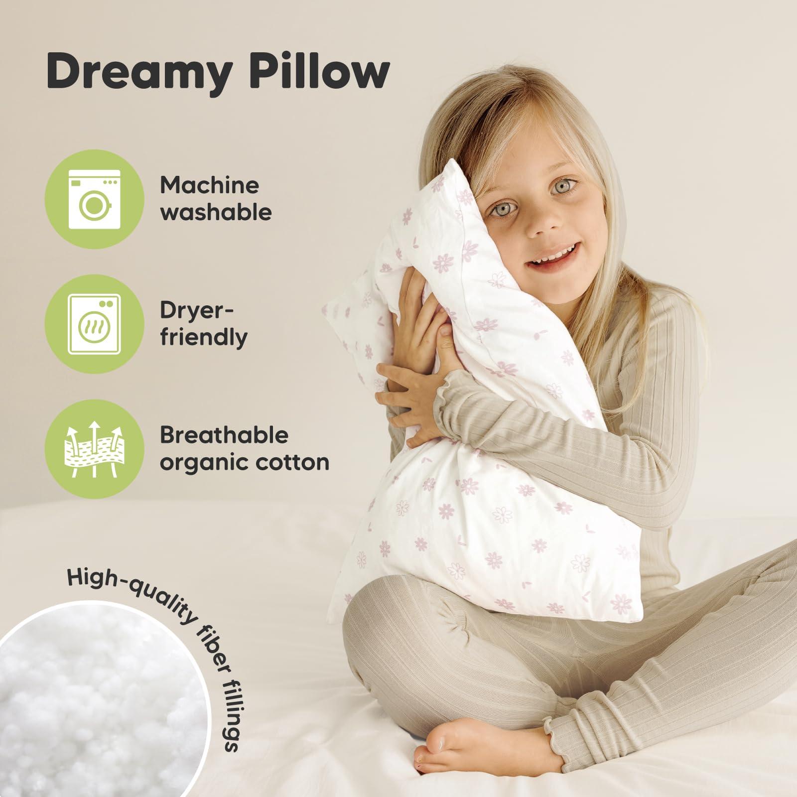 KeaBabies 2-Pack Toddler Pillow - Soft Organic Cotton Toddler Pillows for Sleeping - 13X18 Small Pillow for Kids - Kids Pillows for Sleeping - Kids Pillow for Travel, School, Nap, Age 2 to 5 (Daisy)
