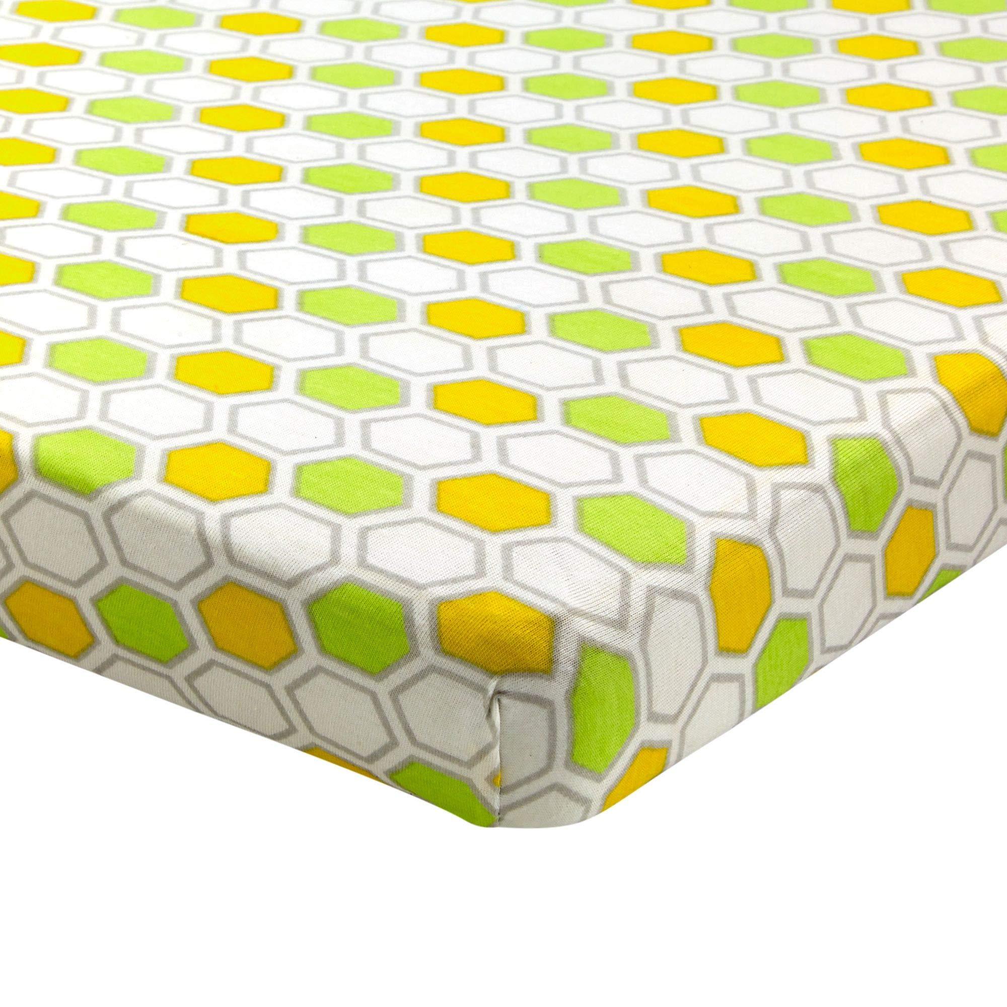 Abstract Fitted Crib Sheets for Portable Crib Super Soft, 100% Jersey Cotton 24 x 38 for Boys and Girls, Fits Mini Mattresses - Covered Elastic Hem Green Honeycomb by Abstract