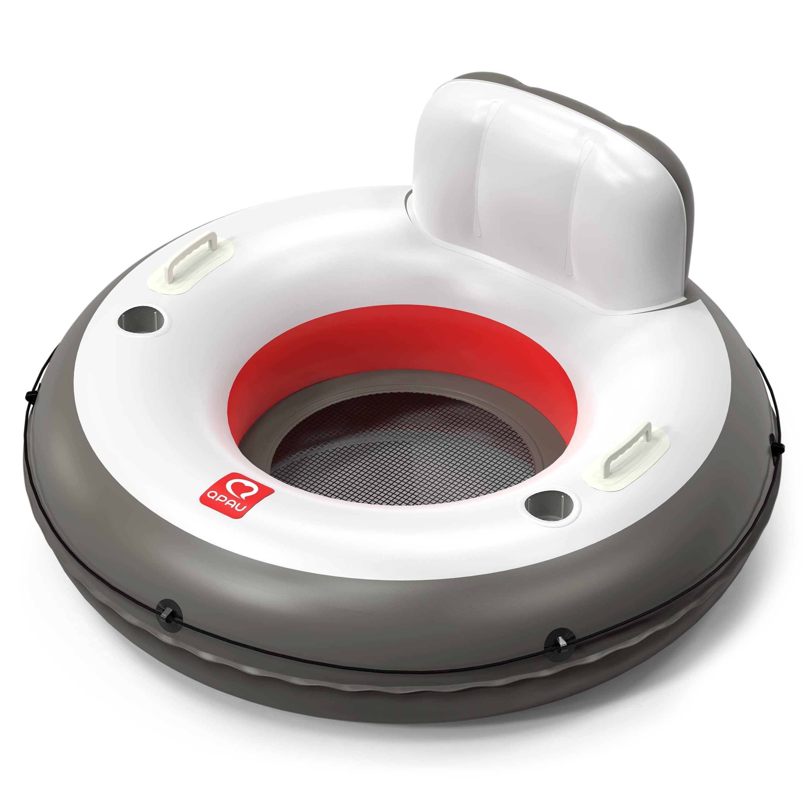 QPAU QPAU Inflatable Tube, 0.4 mm Thickened Puncture-Resistant Heavy Duty Float, River Raft with Ergonomic Backrest, Mesh Bottom & 2 Cup Holders for Family Friends Lake Float