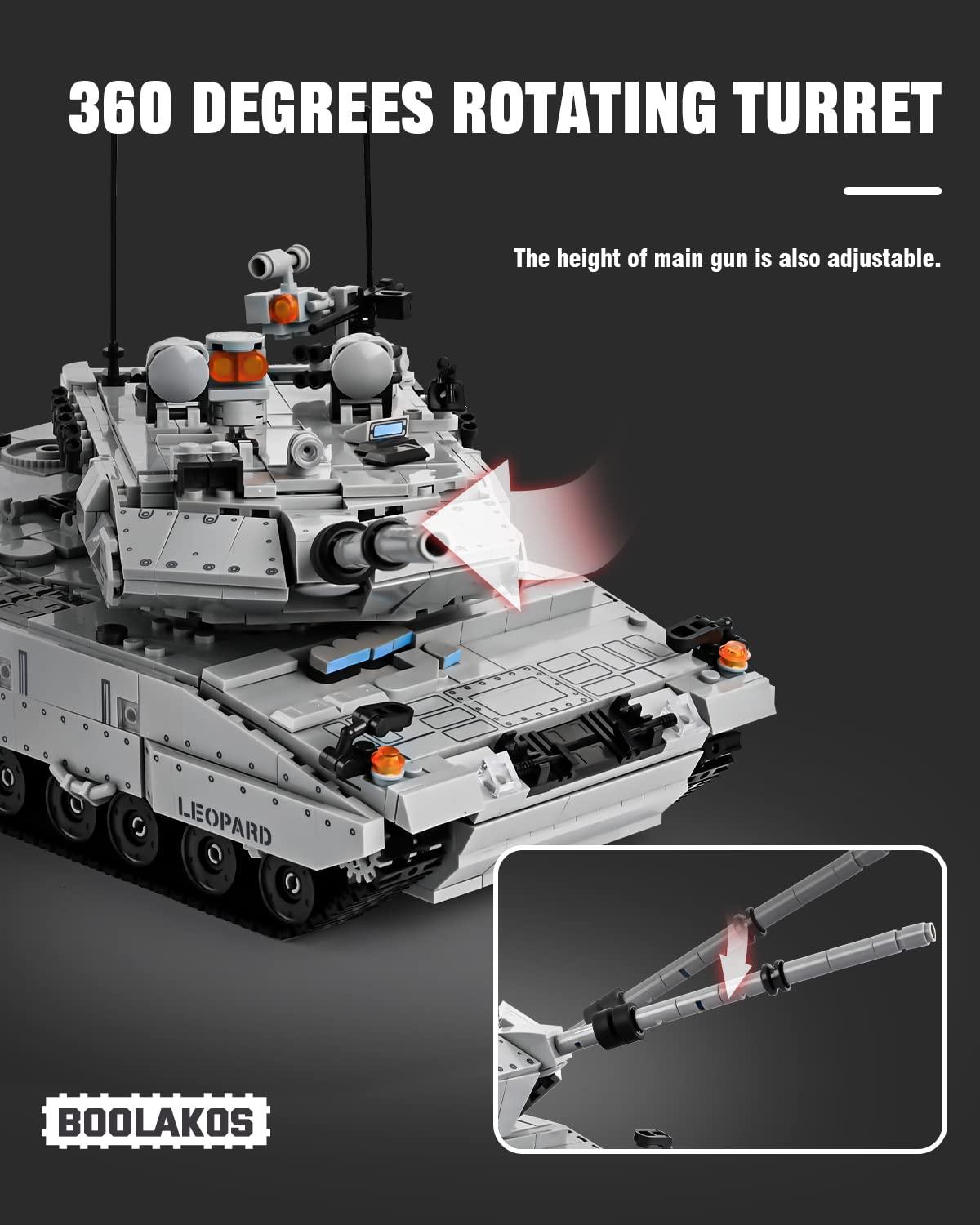 BOOLAKOS BOOLAKOS Leopard II A7 Main Battle Tank Building Block, Military Tank Building Toy Set to Display, Collectible WW2 Army Tank Model for Adults (1,498 Pieces)
