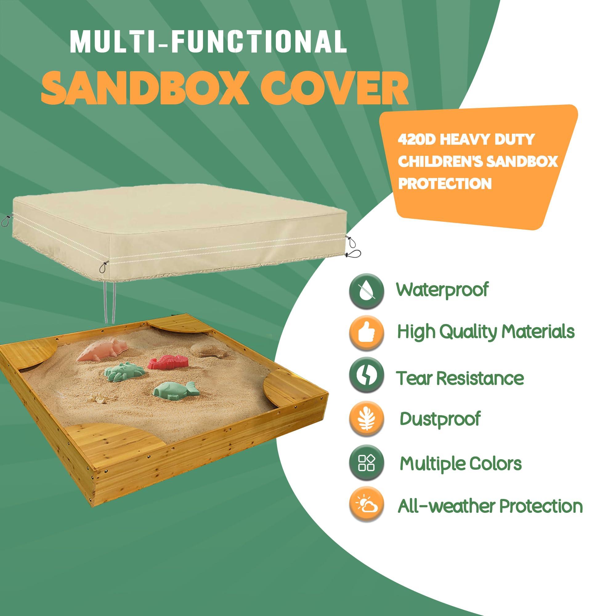 DUSTYPROTE DUSTYPROTE Sandbox Cover, 420D Heavy Duty Children\'s Sandbox Protection, Sand Coxes for Kids Outdoor with Lid-60in, Square Sandboxes Sandpit Cover (Khaki)